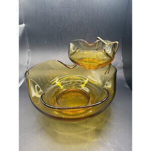 Vintage Anchor Hocking "Accent Modern" Honey Gold Glass Chip & Dip Set